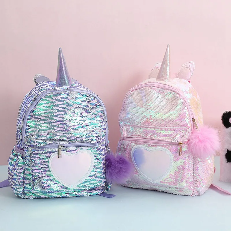 1 шт., рюкзак с блестками Nicorn для девочек, детские Мультяшные сумки для начальной школы, вместительные сумки для книг, ранец, двойной рюкзак на плечо