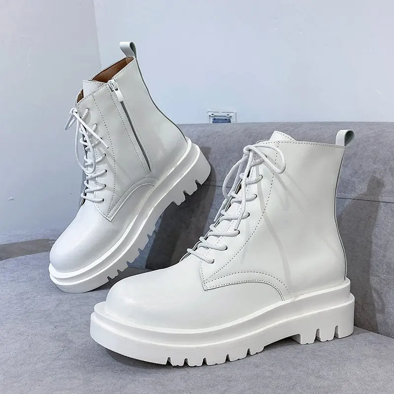 

Women Boots Round Toe Thick Bottom Ankle Boots Women Spring Autumn Lace Up Med Heels Resistance Slip Wearproof Mujer Chaussure