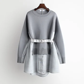 

2019 Winter New Fashion Fake Two Knitwear Pullover Women's Autumn Winter Korean Long Loose Women's Sweater Plus Size Women