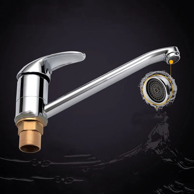 Kitchen Sink Basin Faucet 360 Degree Rotation Deck Mounted Cold and Hot Water Mixer Tap Swivel Spout Vessel Tap Single Handle