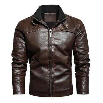 

MORUANCLE Men's Vintage Leather Biker Jackets And Coats Fleece Lined Warm PU Outerwear Thick Thermal Clothing Plus Size M-5XL