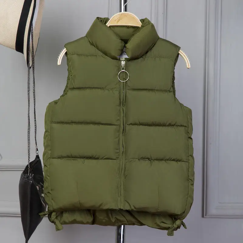 Army green vest Пуховик женский хлопковый жилет Зимний Плюс Размер куртка без рукавов теплый жилет Женский Повседневный жилет уличная короткая женские жилеты Q1861 - Цвет: Army green vest