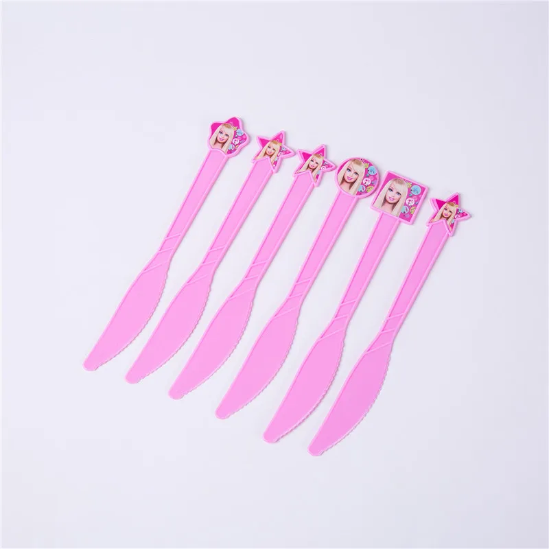 Knife(6pcs) Кукла Барби тема Девочка День рождения принадлежности одноразовая посуда бумажные чашки тарелки салфетки баннер скатерть детский душ Декор - Цвет: Knife(6pcs)