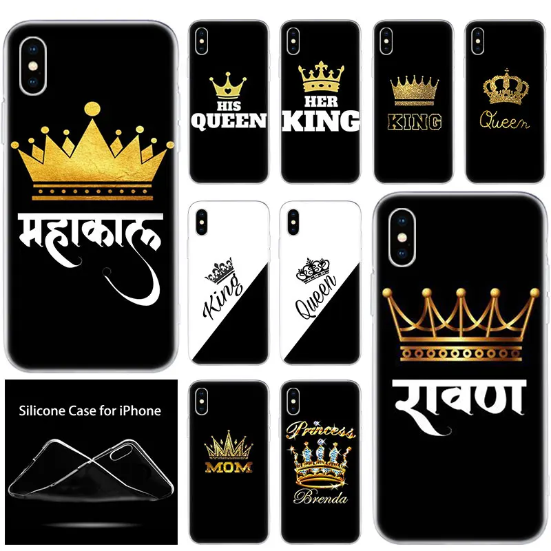 cheap luxury Silicone Phone Case Crown King Queen princess for Apple iPhone XI XS MAX XIR XR X 6 6S 7 8 Plus 5 5S SE Fashion Cover