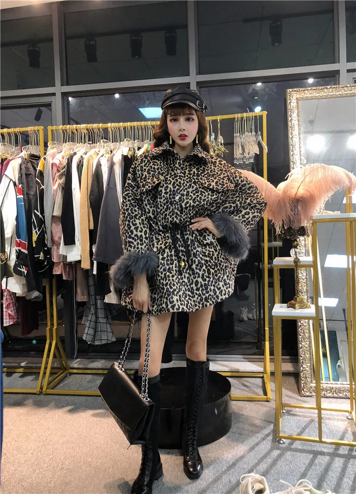 

Cotton Coat 2019 Autumn New Style Korean-style Leopord Pattern Waist Hugging Mid-length Thick Quilted Loose-Fit Cotton-padded Cl
