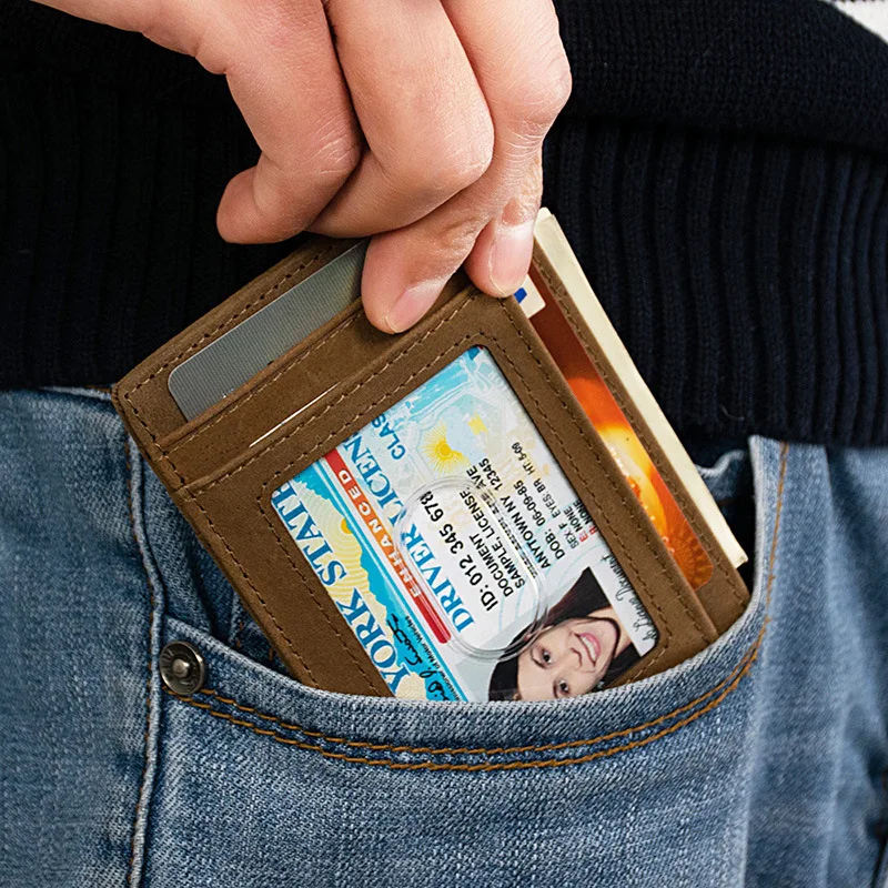 Ультратонкая защита RFID из натуральной кожи, пластиковый чехол для кредитных карт, держатель для ID карт, кошелек Crazy Horse, подарок для родителей и детей
