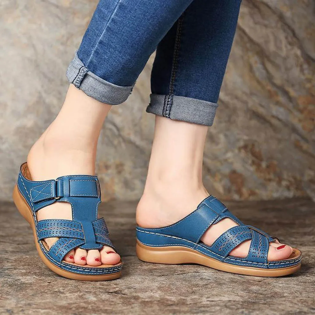 

2019 Sandals Women Romen Sandals Open Toe Hook Loop Comfy Gladiator Sandals Casual Platform Wedges Sandals Non-Slip Slippers