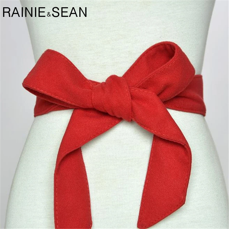 Ремень RAINIE SEAN бархатные пояса Женский зимний однотонный с бантом красный черный |