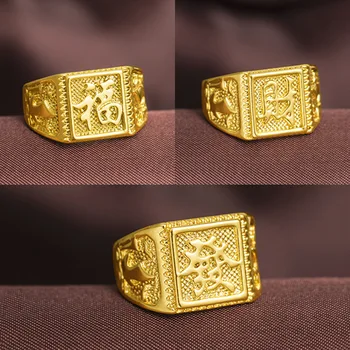 

22K Solid Yellow Gold Fine Jewelry Ring for Men Hyperbole Party Luxury Wedding Ring Men Resizable Gold Trendy Get Rich Ring