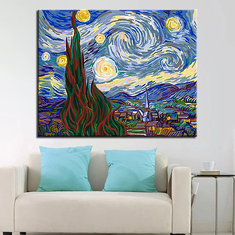 

Starry sky DIY Painting By Numbers Kits Calligraphy Painting Acrylic Paint By Number For Home Decoration A work of art