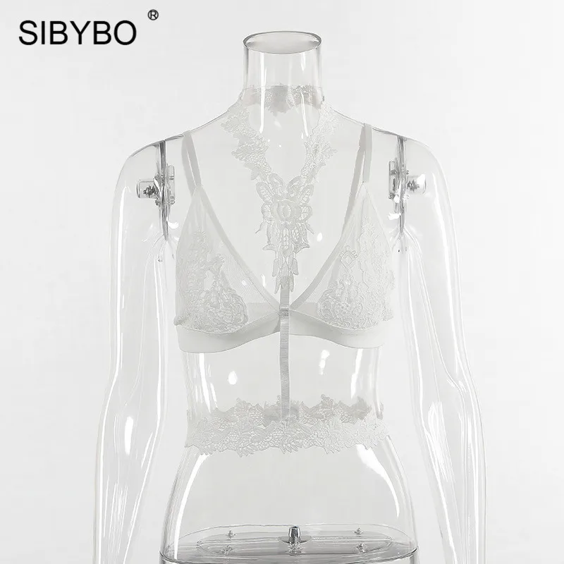 Белый SIBYBO, кружевная, Вязанная, на бретелях, сексуальная майка, женская, открытая, сетчатая, соединенная, летняя, женские топы, одноцветная, с открытой спиной, для ночного клуба, укороченный топ - Цвет: Белый