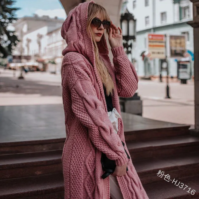Новый осенне-зимний популярный однотонный Длинный свободный свитер кардиган с