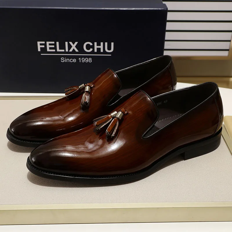 Туфли FELIX CHU мужские из лакированной кожи лоферы с бахромой без застежки