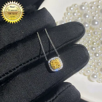 شراء18K عقد ذهب 0.2ct الماس الأصفر الطبيعي وقلادة الماس الأبيض 0.15ct