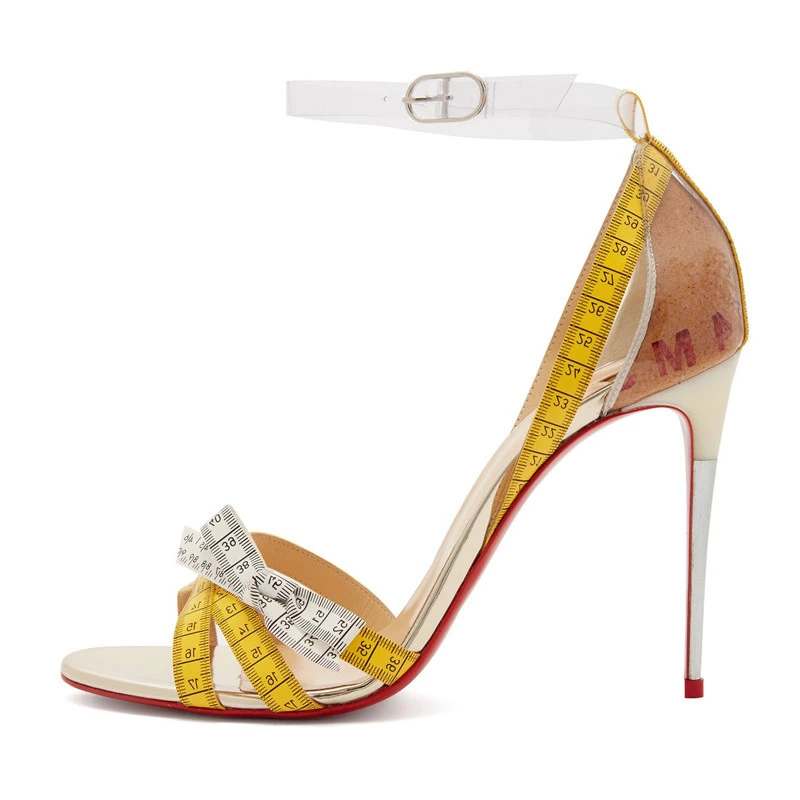 

Individual Tape Bowtie Gladiator Sandals Women Stiletto Heel Transparent PVC Ankle Strap Open Toes Summer Shoes Woman