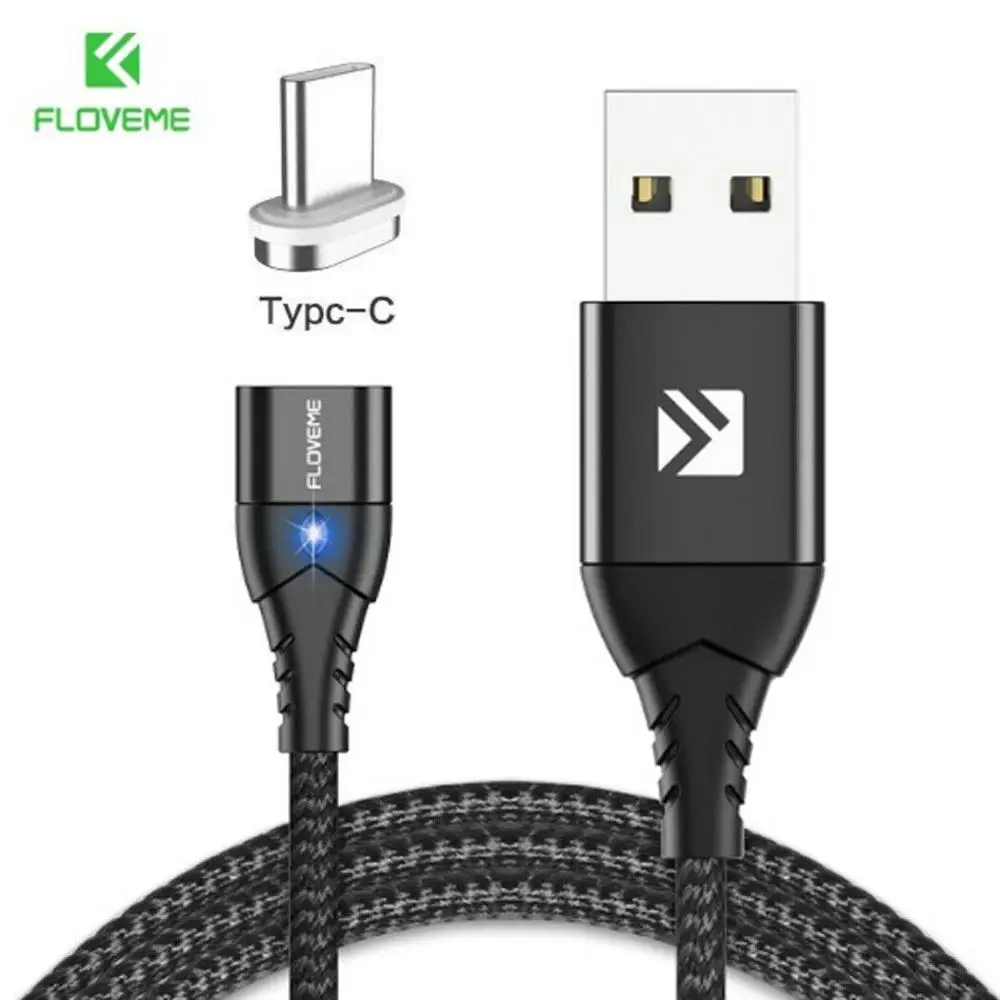 FLOVEME Магнитный кабель Micro usb type C для iPhone кабель освещения 1 м 3A провод для быстрого заряда type-C Магнитный кабель для зарядки телефона - Цвет: Black For Type C
