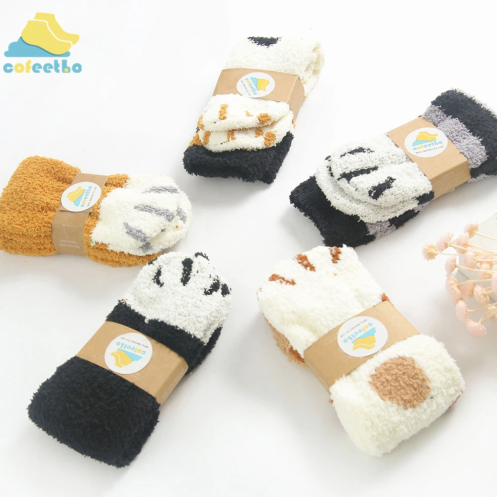 Милые женские носки с когтями в виде когтей кошки; теплые домашние носки-тапочки с милыми героями мультфильмов; сезон осень-зима; бархатные коралловые носки для сна; аксессуары для носков