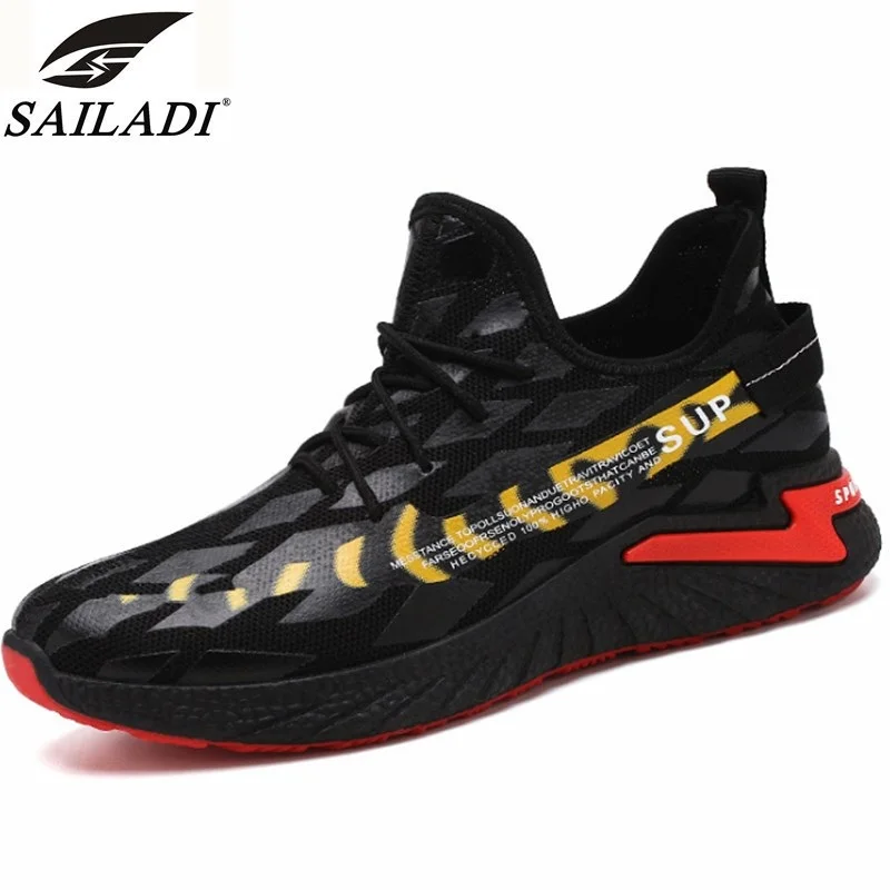 yellow Sailadi Лидер продаж Для мужчин кроссовки белый цвет красный, желтый, со шнуровкой, из дышащей ткани, спортивная обувь; обувь для прогулок; обувь для бега, кроссовки S2310 - Цвет: yellow