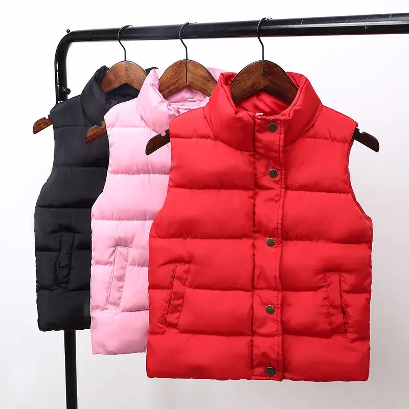 Autumn Winter Warm Baby Vest Children Down Cotton Jackets Thicken Waistcoat 3-8T Solid Color Baby Kids Clothes Stand Collar Coat