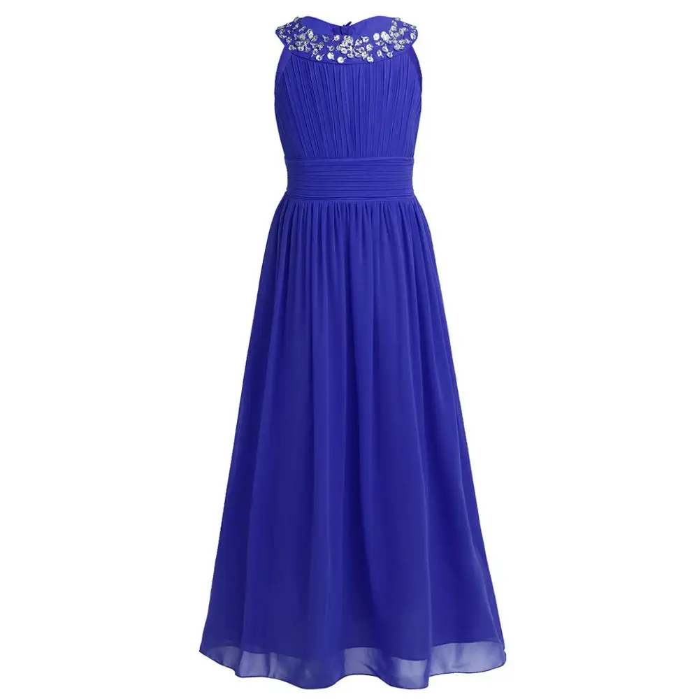 Iiniim/Детские платья для девочек-подростков; летнее платье принцессы с цветочным узором для девочек; платья для маленьких девочек на свадьбу, день рождения, вечеринку - Цвет: Blue