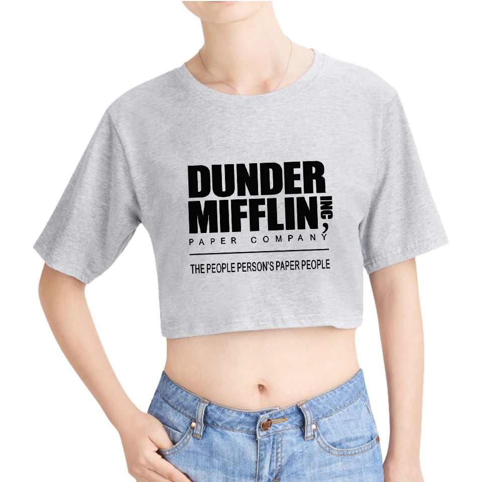 Даундер Миффлин принт Midriff-baring Футболка хлопок женская летняя сексуальная модная Повседневная Популярная футболка с коротким рукавом Горячая Распродажа