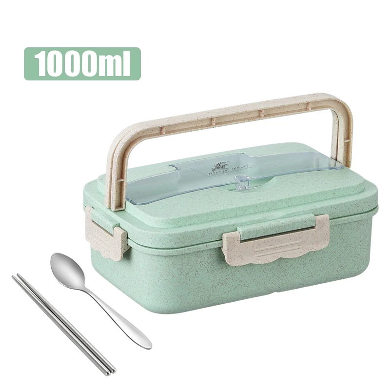 

Lunch Dinner Box Wheat Straw With Chopsticks & Spoon Microwave Food Container PP Keep Warm