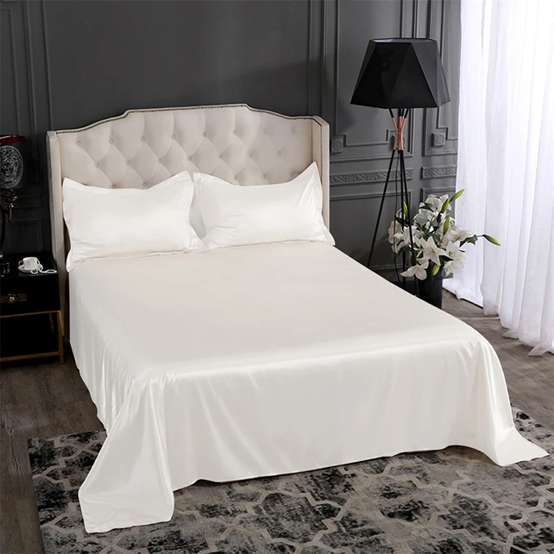 3 Liv-Esthete Luxury Silk White Flat Sheet Soft Pillowcase Bed Linen Christmas Gift Double Queen King Bed Sheet Healthy Sleep - Цвет: 3