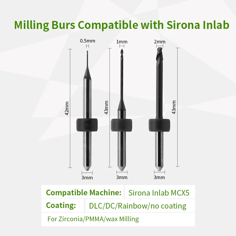 Frese Sirona Compatibili Con Sirona Inlab Mcx5 Cad Cam System Per Blocchi Di Zirconia Con Rivestimento Diamantato