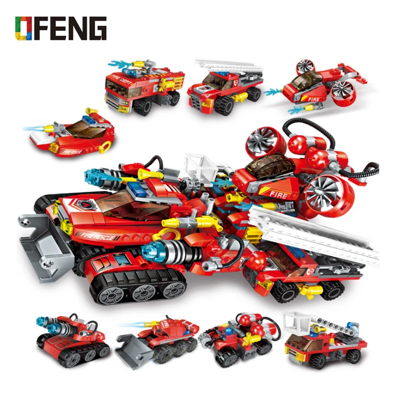 

Enlighten Building Block City Fire Rescue 8 in 1 Chariot Savior FV Transform Educational Bricks Toy Boy Gift