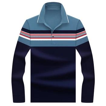 

Brand men's clothing 2020 New High Quality Stripes contrast Polo Shirt men Long sleeve polo shirts man Polos 8711
