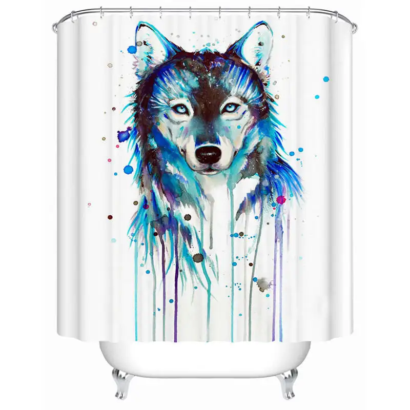 Ice Wolf Черепаха жизнь Пикси холодное искусство занавес для ванной в богемном стиле водонепроницаемый Душ занавес цветочный черепаха красочные занавес для ванной с крюком - Цвет: Ice Wolf