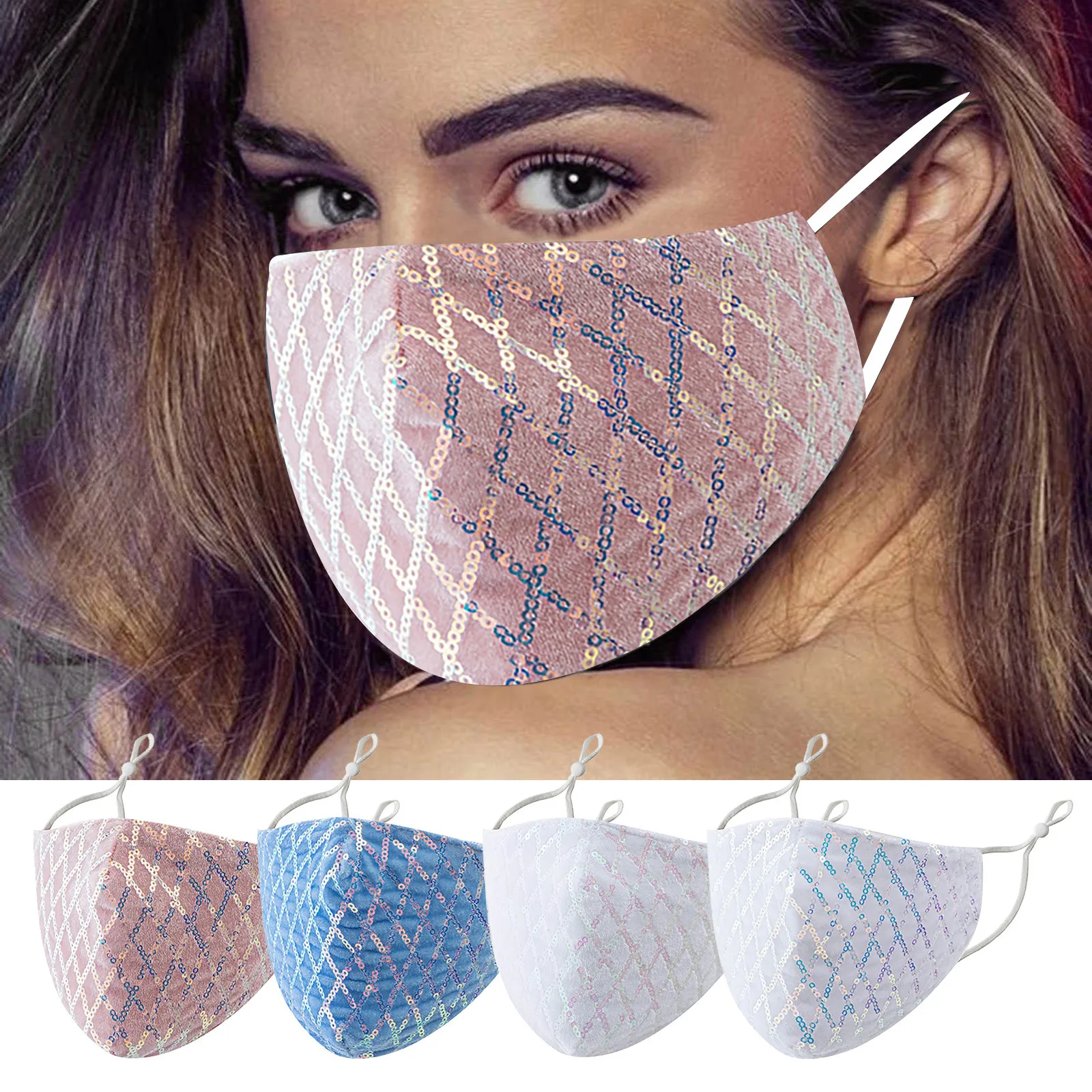 1 шт. маска для взрослых многоразовая моющиеся блестки Регулируемая дышащая