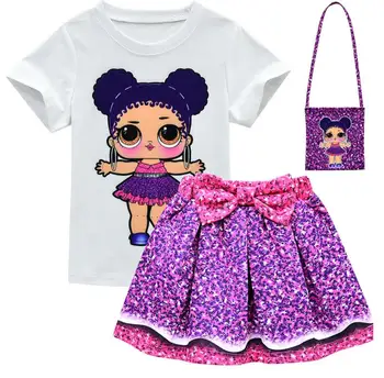 

Summer Toddler Kids Short Sleeve T-shirt+Skirt Set Lol Dress Girls Clothes Children's Doll Cartoon Print Princess Girls Dress
