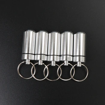 

Keychain Pill Box Waterproof Aluminum Waterproof Pill Box Case Bottle Cache Drug Holder Medicine Keychain Container 1/5PCS