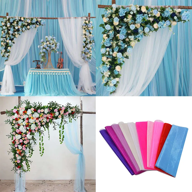 5 Meter*48cm Sheer Crystal Organza Tulle Roll Fabric Gauze for Wedding Decoration DIY Arches Chair Sashes Baby Shower Supplies 7