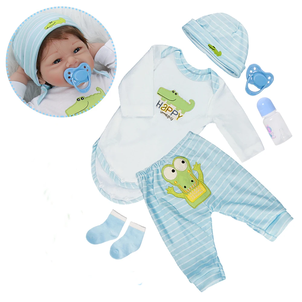 55 см Reborn Baby Dolls мальчик силиконовый виниловый хлопковый светильник белый и синий наряд