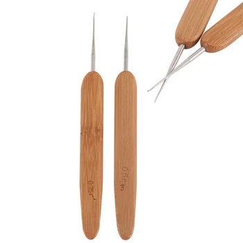 

1pc One Head Crochet Needle Hooks For Dreadlock Braiding Hair Making Bamboo Handle With Stainless Steel Crochet Needle Hooks