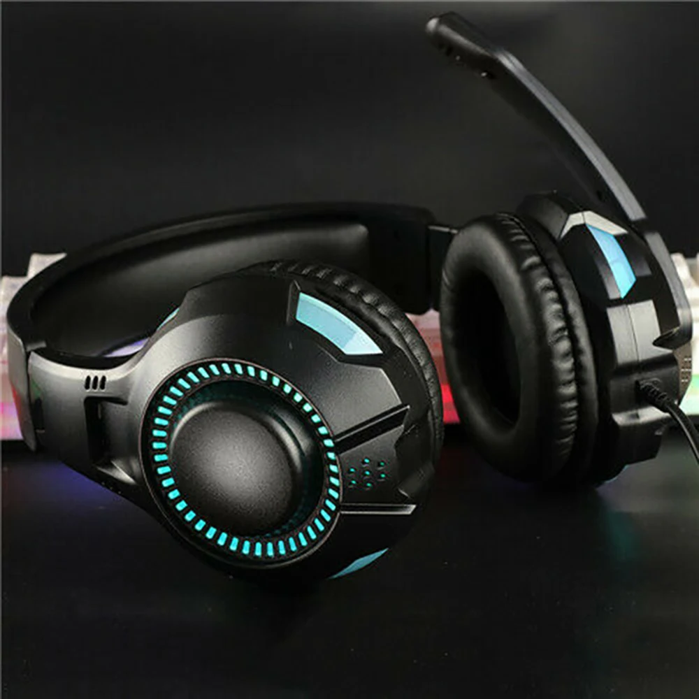 Magic Ribbon Light Wired Headset Subwoofer Headset RGB Dual USB 3 5mm Headphones 1 Microphone Rod 1 Ear Cap 2 Pairs Black