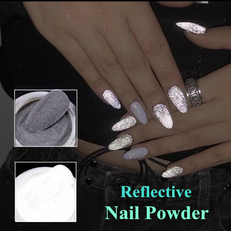 

Sparkling Reflective Nail Powder Glitter Pigment Fluorescent Nail Tips Shiny Dust Glow In The Dark Bar Nail Art Decoration