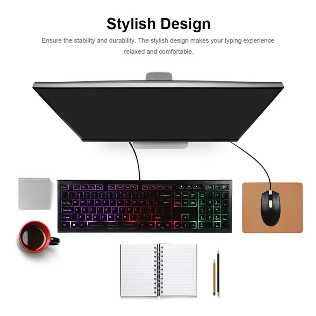 Professional Gaming Keyboard and Mouse Set Rainbow Backlight Usb Ergonomic Mouse for PC Laptop Gamer Game Mouse and Keyboard Kit