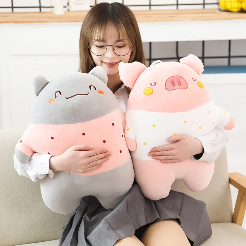 Cute Elastic Animal Plush Pillow Toy Stuffed Soft Animal Cuddly Panda Pig Cat Rabbit Bear Dolls Christmas Gift for Kids/Girls