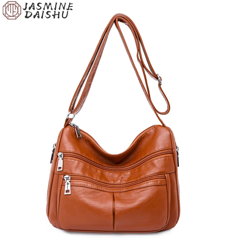 

Womens Simple Multi Pocket Messenger Bags Ladies Designer Large Capacity Solid Color Shoulder Bag High Quality PU Leather Wallet