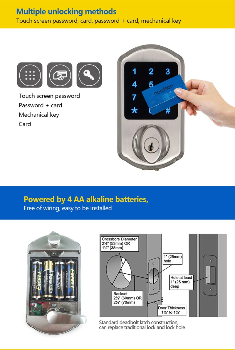 Nordson Смарт RFID дверной замок металлическая сенсорная клавиатура на батарейках пароль дэдболт цифровой замок для домашнего офиса