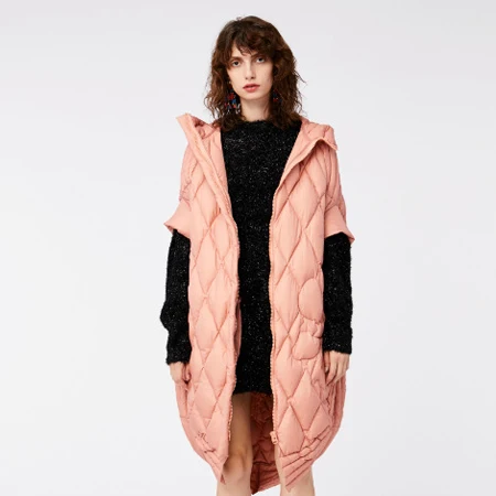 YNZZU Зима Новая мода с капюшоном гусиный пух пальто короткий рукав розовый свободный большой пуховик теплое длинное женское пальто O916 - Цвет: Розовый