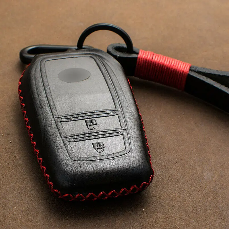 2Buttons-Black Red Чехол из натуральной кожи для ключей автомобиля для Toyota Highlander Land Cruiser Riez 86 Hilux Innova Fortuner Rav4 Camry Prado Shell - Название цвета: 2Buttons-Black Red