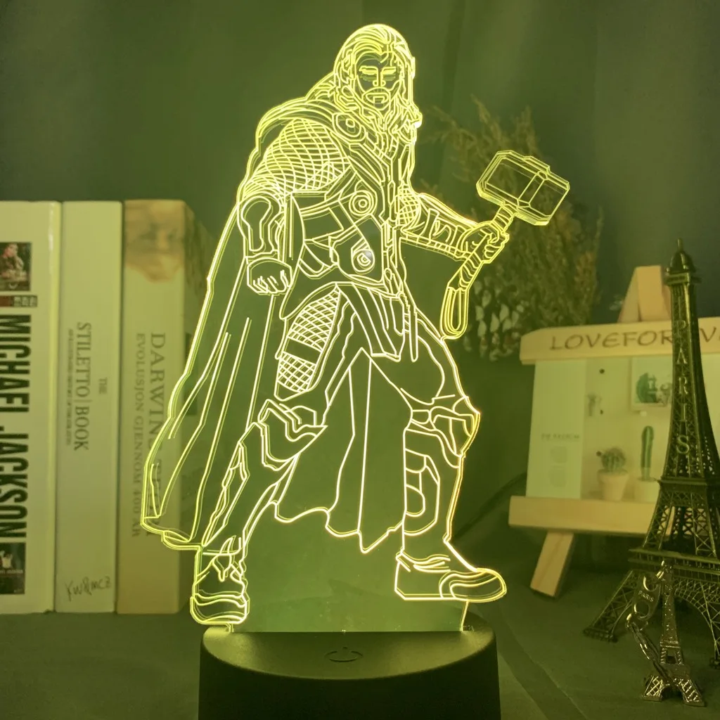 3D иллюзия ночной Светильник супергерой Marvel фигурка Тора ночной Светильник для детской спальни украшение Usb на батарейках светодиодный ночник