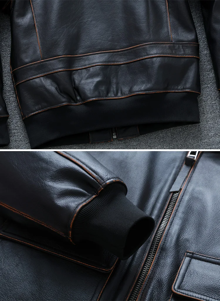 Free shipping.Genuine Leather jacket.Winter warm G1 bomber cowhide clothes.quality leather coat.man.plus size leather clothing cow leather jacket