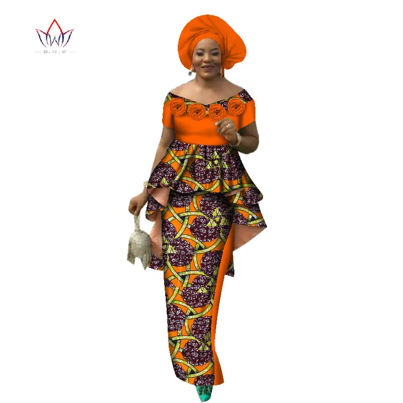 Летнее женское платье, комплект с юбкой, традиционный Африканский комплект из 2 предметов, Женский комплект одежды на заказ, топы+ горячая Распродажа юбок BRW WY2636 - Цвет: 19