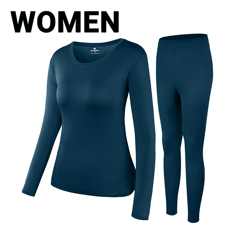 Women Blue HEROBIKER, мужское термобелье с флисовой подкладкой, комплект мотоциклетного лыжного спорта, базовый слой, зимние теплые кальсоны, рубашки и топы, нижний костюм - Цвет: Women Blue
