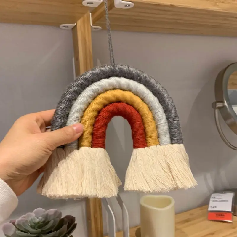 INS Nordic Home Weaving Hand-Woven Rainbow Tapestry Cotton Tassel Wall Hanging Toy Baby Girls Room Decor Nursery Home Decor